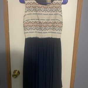 Dolan Navy and Patterned Sleeveless Dress